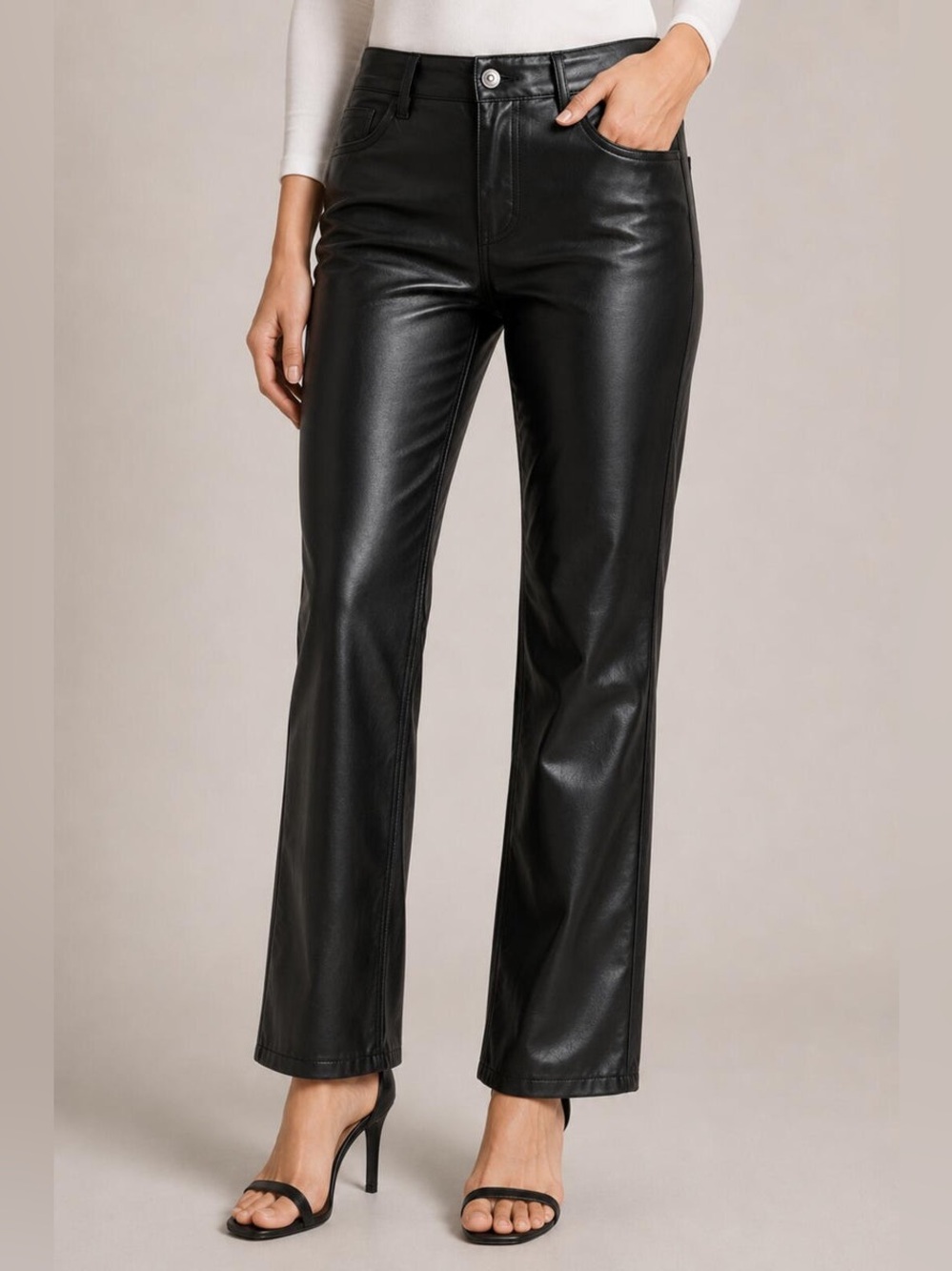 7 For All Mankind Faux Leather Straight Leg Pants in Black